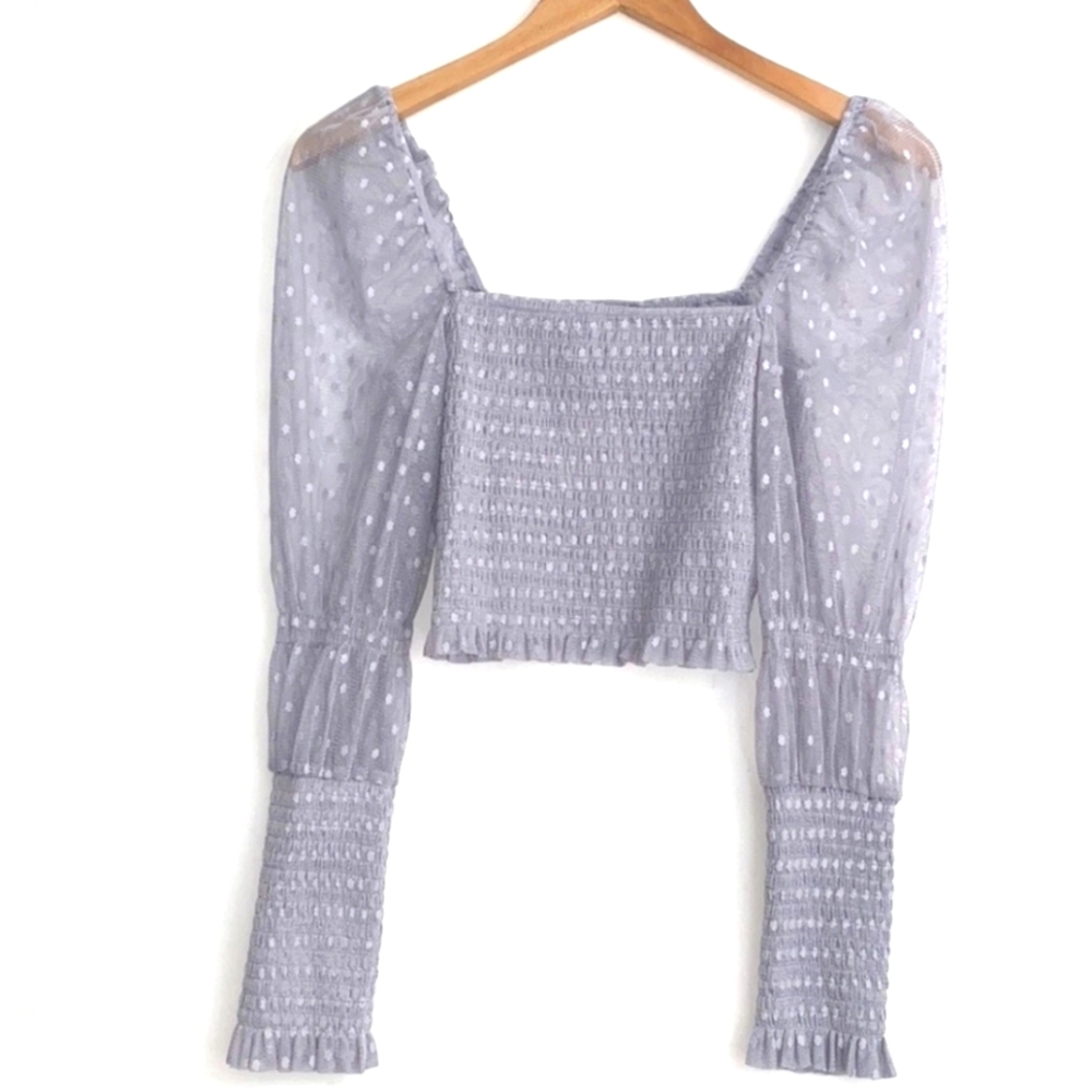 Free People Grey Mesh  Long Sleeve Crop Blouse Top Small